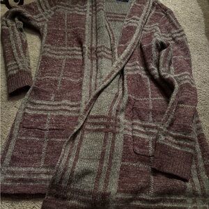 Sears Burgundy and Gray Plaid Cardigan